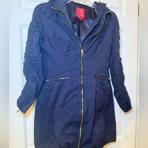 Ciao Milano Elena Navy Raincoat Jacket Cinch Sleeve Detachable Vest & Hood Small